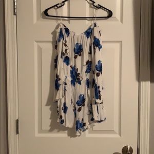 Long sleeve white blue floral romper